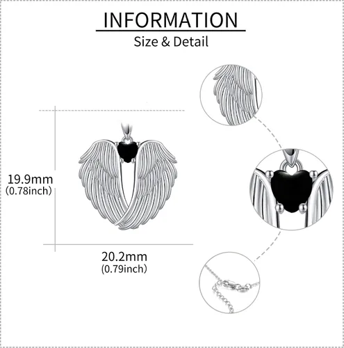 Miniatura 5 de YFN Collar de alas de ángel de plata de ley 925 con colgante de alas de ángel de la guarda, collar de piedra natal para mujeres y niñas, regalos