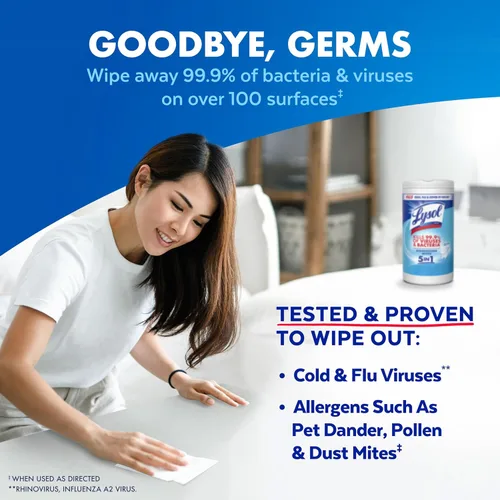 Miniatura 3 de Lysol Toallitas desinfectantes, esenciales para dormitorio, toallitas de limpieza antibacterianas multisuperficie, para desinfectar y limpiar, lino