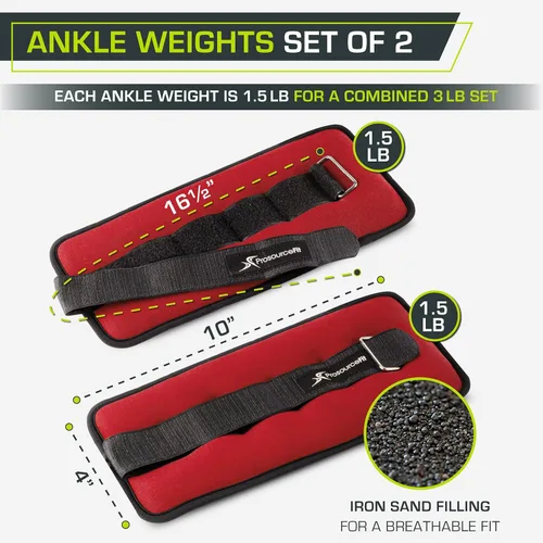 Miniatura 2 de ProsourceFit Ankle/Wrist and Arm/Leg Weights Set of 2, Adjustable Strap 1 lb-5 lb, Adjustable Weight 15 lb, 10 lb, 7 lb for Men and Women Rojo