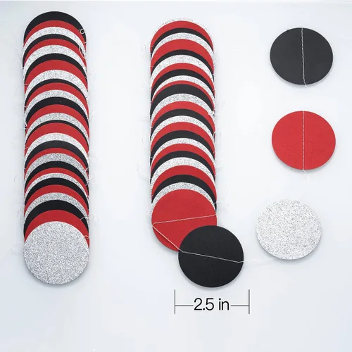 Miniatura 4 de Guirnalda de papel con purpurina roja, negra y plateada, círculo, serpentina, telón de fondo, decoración para colgar, 2.5 pulgadas de diámetro, 20