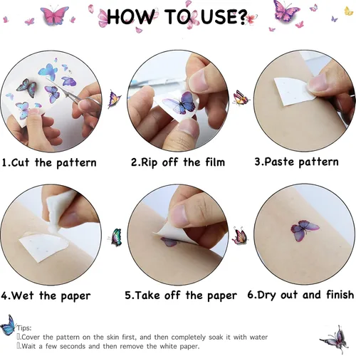 Miniatura 4 de 30 hojas de tatuajes temporales de mariposa para mujeres, niñas y adultos, mariposas 3D, calcomanías de tatuaje falsas sexys, impermeables, arte