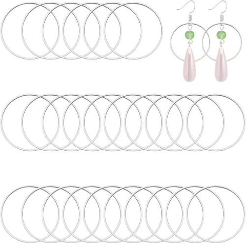 Miniatura 12 de 40 aretes de aro para hacer joyas de 1.976 pulgadas, aretes redondos con cuentas redondas, anillos de enlace de bisel abierto, aretes redondos 40