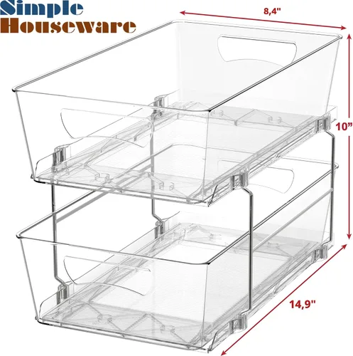 Miniatura 3 de Simple Houseware - Cajón organizador de cesta extraíble de 2 niveles, transparente