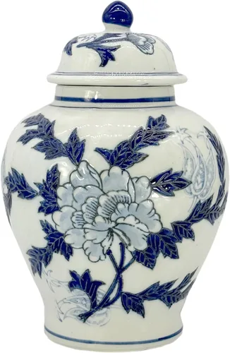 Miniatura 9 de Galt International Tarro chinoiserie de grúa floral azul y blanco de 12 pulgadas con tapa, tarro de jengibre, almacenamiento de té, decorativo