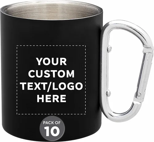 Miniatura 12 de Tazas personalizadas de acero inoxidable con asa de mosquetón, 10 onzas, juego de 100, paquete personalizado a granel, perfectas para café