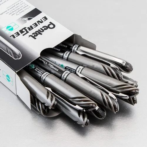 Miniatura 2 de Pentel EnerGel NV - Bolígrafo de gel líquido, (0.028 in), línea media, con tapa, punta de metal, tinta negra, caja de 12 unidades (BL27-A)