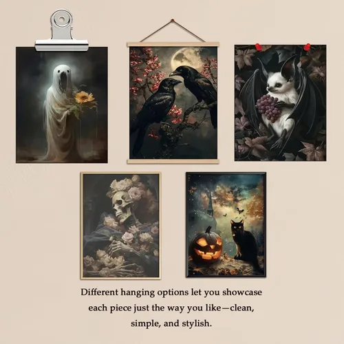 Miniatura 3 de ARKZSHO Juego de 9 impresiones en lienzo para pared de Halloween, pintura oscura de academia, pintura estética gótica espeluznante para galería