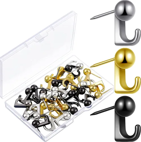 Miniatura 11 de Jetec - 30 piezas de ganchos de pin de presión metálicos, ganchos de pared con pin, ganchos para colgar cuadros, clavos para marcos, ganchos