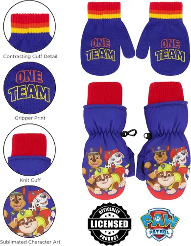 Miniatura 5 de Nickelodeon Paw Patrol - Gorro de invierno para niños pequeños con guantes de punto y guantes de esquí aislados, para niños de 2 a 4 años, Paw Patrol