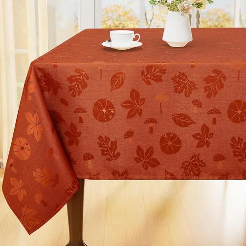 Miniatura 9 de Moosfor Mantel rectangular de Acción de Gracias de 60 x 84 pulgadas, mantel impermeable de damasco jacquard, manteles de tela lavable para fiestas