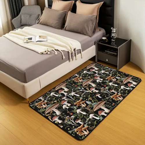 Miniatura 6 de Alfombra de hongos de 4 x 5, alfombra rústica de plantas de hongos salvajes coloridos, alfombra de suelo de madera de acera estilo granja, alfombra