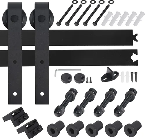 Miniatura 5 de Kit de herrajes para puerta de granero de 6.6 pies, riel de puerta corredera individual con tapón de rodillo, resistente, se desliza suavemente