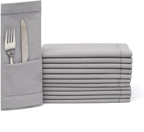 Miniatura 16 de Lightnpro - Juego de 6 servilletas de algodón con dobladillo blanco de 18 x 18 pulgadas, suaves y lavables, elegantes servilletas de mesa
