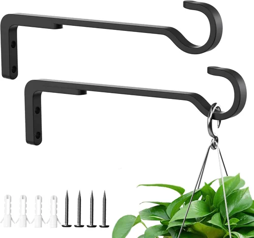 Miniatura 9 de Saffruff Paquete de 2 perchas blancas resistentes de 8 pulgadas para plantas al aire libre, soportes de hierro para colgar plantas en el exterior