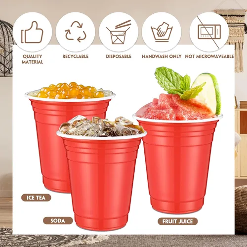 Miniatura 3 de Zopeal 300 vasos de plástico desechables rojos de 12 onzas, vasos de plástico rojo con líneas de relleno, vasos de plástico reutilizables
