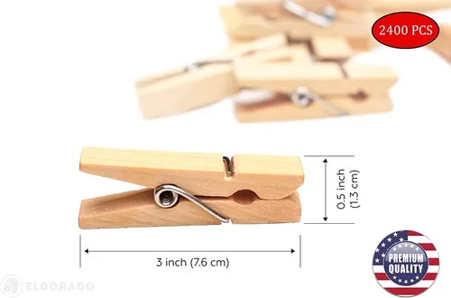 Miniatura 7 de Eldorado Pinzas para ropa, madera ntural estándar, a prueba de manchas, 3 pulgadas, paquete de 2400 unidades, para uso diario, ropa, toallas