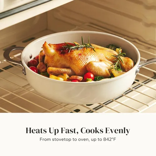 Miniatura 2 de Redchef Sartén Salteadora de Cerámica con Tapa, Sartén Profunda Antiadherente para Freír, Cocinera Jumbo de 5QT con Mango Auxiliar y Tapa, Sartén