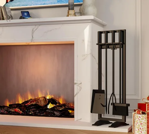 Miniatura 2 de Fire Beauty Juego de herramientas para chimenea, 5 piezas, accesorios para fuego, soporte para estufas de leña, mango de hierro forjado, soporte