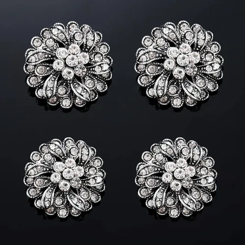 Miniatura 9 de 4 piezas de botones de diamantes de imitación plateados, adornos de cristal para ropa, joyería, decoración DIY para boda nupcial (Brillo blanco)
