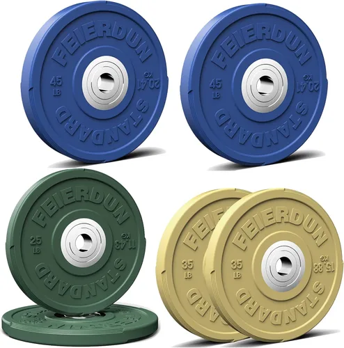 Miniatura 19 de FEIERDUN Disco de Peso Olímpico con Parachoques de Color de 2 Pulgadas para Entrenamiento de Fuerza - 100% Goma Virgen