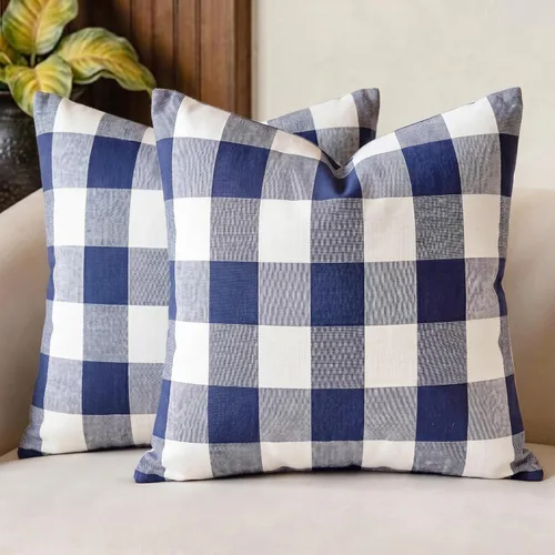 Miniatura 14 de CARRIE HOME Juego de 4 fundas de almohada a cuadros blancos y negros de 18 x 18 pulgadas para exteriores, decoración de granja a cuadros de búfalo