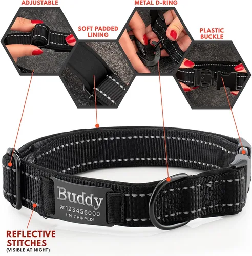 Miniatura 6 de ACTUALIZADO - Collares de perro personalizados y placa de identificación grabada, collar de perro de nailon reflectante, personalizable en 11