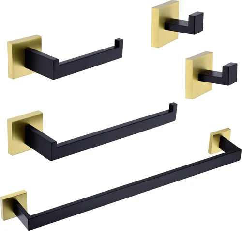 Miniatura 8 de TRUSTMI Juego de accesorios de baño de oro cepillado, juego de 5 piezas de barra de toalla de acero inoxidable de forma cuadrada, 23.6 pulgadas