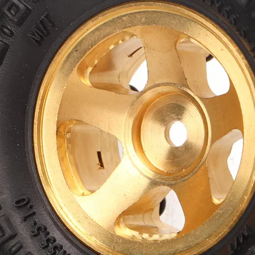 Miniatura 6 de VGEBY Ruedas de coche RC, neumáticos RC de 1 pulgada, cubo de rueda de latón, neumáticos de automóvil RC para FCX24 118 124 Crawler 4 piezas (dorado)