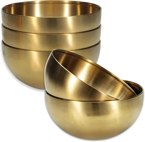 Miniatura 8 de Huakaile Paquete de 5 cuencos de acero inoxidable de 25 onzas, cuencos de sopa de metal con aislamiento térmico, cuencos de cereales con acabado