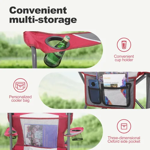 Miniatura 3 de LET'S CAMP Paquete de 2 sillas de campamento con respaldo de malla, portátil, plegable, resistente, para exteriores, 330 libras, silla de brazo Rojo