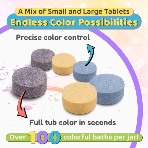 Miniatura 2 de Color MyBath - Tabletas de color de baño para niños, tarro de 300 unidades, cambio de color, no tóxico, no mancha, sin fragancia, mezcla tu propio