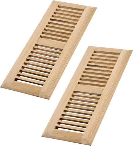 Miniatura 12 de Rejilla de piso de roble blanco de madera dura, cubierta de ventilación empotrable, 4x10 pulgadas con regulador de aire, sin acabar Blanco