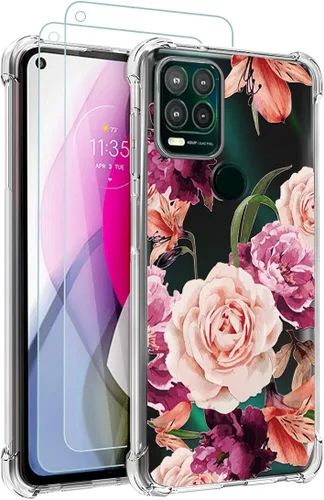Miniatura 9 de Osophter Funda para Moto G Stylus 5G 2021 con 2 protectores de pantalla floral para niñas y mujeres, absorción de golpes, funda de goma TPU flexible