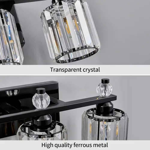 Miniatura 4 de Luces de Tocador de Baño de 3 Luces, Placado Negro, Modernas Luces de Tocador de Cristal para Baño, Luces de Tocador de Cristal para Usar Sobre