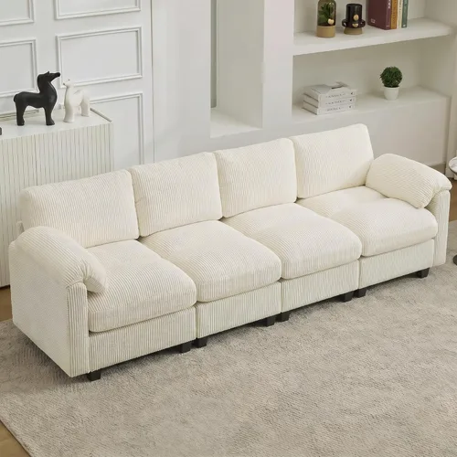 Miniatura 46 de Sofá biplaza modular de 61 pulgadas, asiento extra profundo para sala de estar, sofá de pana profundo con almohadas para reposabrazos, cosido