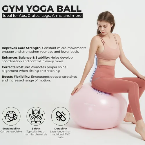 Miniatura 7 de Silla de pelota de yoga con pelota de ejercicio de 65 cm y 2 bandas de resistencia, base de estabilidad para oficina en casa, yoga, pilates
