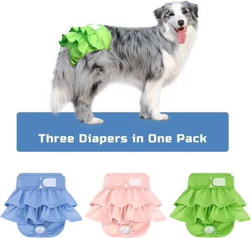 Miniatura 5 de Pañales reutilizables para perras, paquete de 3 pañales lavables para perras, altamente absorbentes, pañales flexibles para perras, a prueba