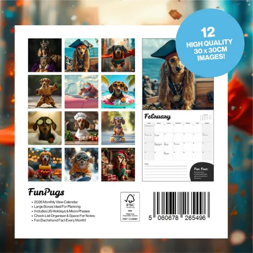 Miniatura 2 de Calendario de perro salchicha 2026 – Calendario de pared grande de 12 meses 2026 – Planificador de pared para perro mensual hecho por Fun Pets