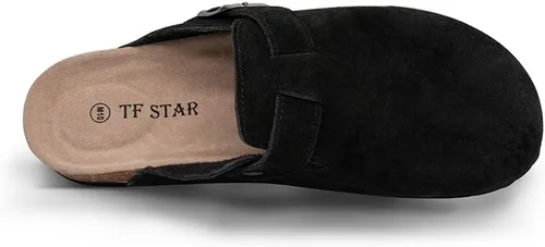 Miniatura 3 de TF STAR Unisex Soft Footbed Clog Cow Suede Leather Clogs, Cork Clogs Shoes for Women Men Tan