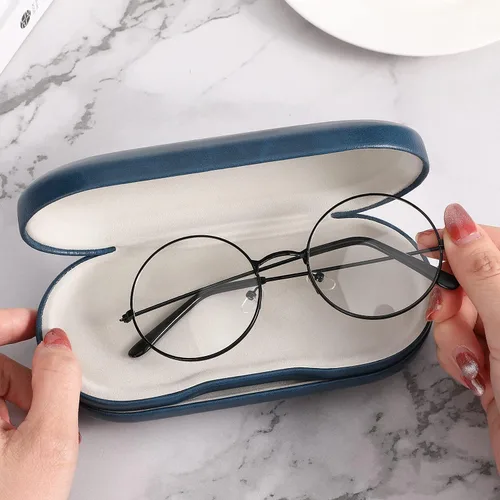 Miniatura 5 de MoKo Estuche Doble para Gafas, Estuche para Lentes de Contacto con Pinzas Removedoras con Espejo, 2 en 1 de Doble Cara Portátil, Caja Soporte Azul
