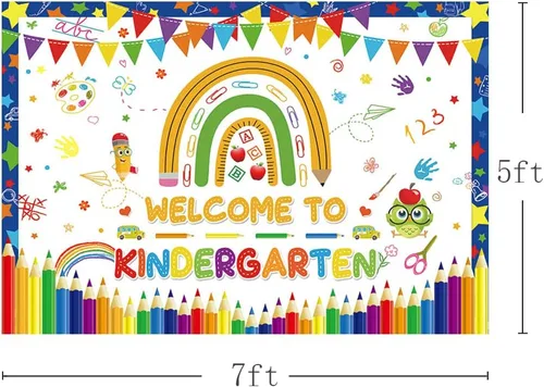 Miniatura 3 de MEHOFOND Cartel de fondo de bienvenida a jardín de infantes de 7 x 5 pies, diseño de arco iris, para regreso a clases, decoración de fiesta