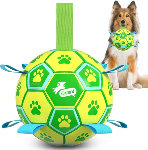 Miniatura 21 de QDAN Juguetes para perros, pelota de fútbol extragrande con correas, juguete de remolcador, juguete de agua, bolas duraderas para perros