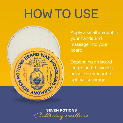 Miniatura 5 de SEVEN POTIONS Cera para barba de 1 oz. Cera natural para peinar la barba para una sujeción media. Da forma y nutre tu barba mientras se ve natural.