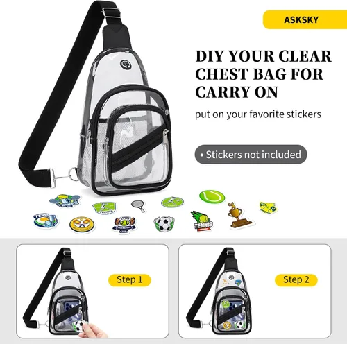 Miniatura 5 de Bolsa transparente para eventos en estadios, mochila transparente para mujer, impermeable, de PVC, cangurera cruzada para conciertos Negro