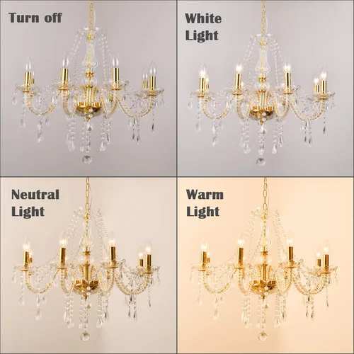 Miniatura 5 de Candelabro de cristal de lujo de color dorado, 8 luces K9, moderno candelabro de cristal para comedor, lámpara colgante de techo de vidrio para sala