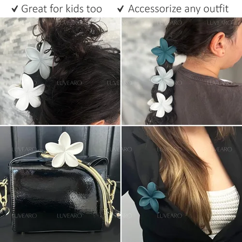 Miniatura 9 de Pinzas para el pelo de flores para mujeres y niñas, de cabello grueso a fino, medianas, bonitas, pinzas decorativas de plumeria, accesorios
