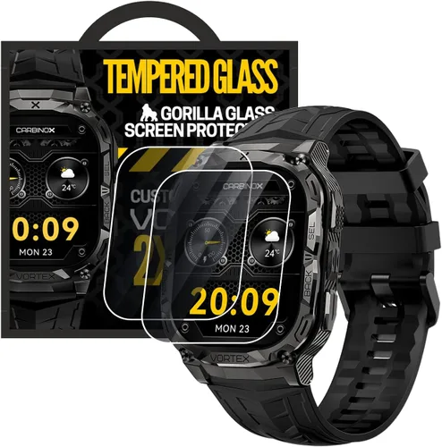 Miniatura 7 de Pulsera inteligente Carbinox Vortex con banda de metal, cargador, vidrio templado (paquete de 2), correas resistentes, rastreador de fitness