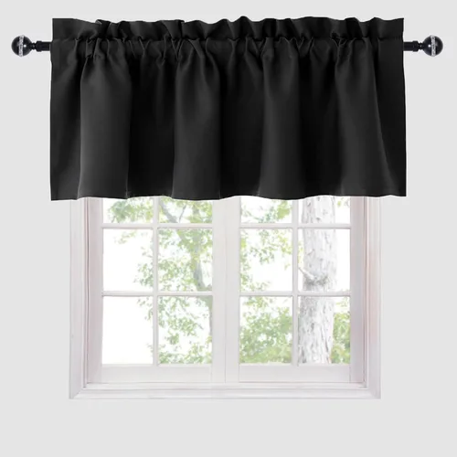 Hiasan - Cortinas de cenefa negras con bolsillo para barra, cortinas opacas para ventanas de cocina, 52 x 18 pulgadas de largo, 1 panel Negro