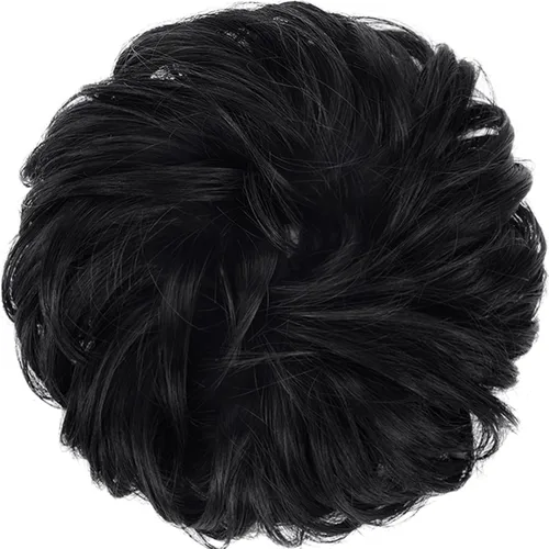 Miniatura 2 de FESHFEN Pieza de Cabello Grande de Moño Desordenado de Fibra Sintética Negro Azabache, 1.94 oz