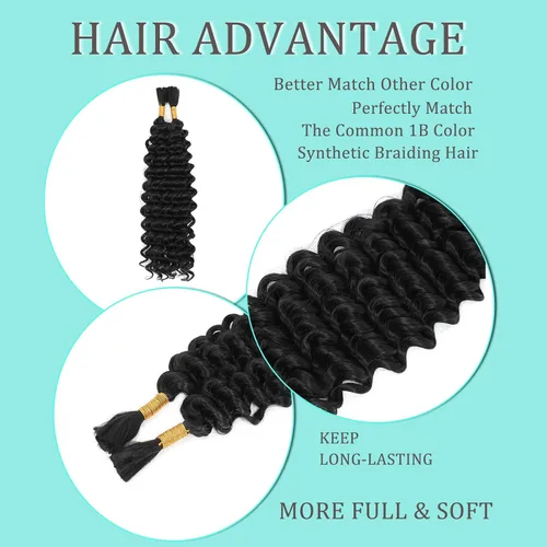 Miniatura 2 de Mezcla de cabello humano para trenzar, cabello sintético rizado bohemio para trenzar, trenzas bohemias de 16 pulgadas, 4 paquetes de 110g/paquete
